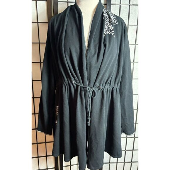 Lane Bryant Black Embroidered Tye Front Cardigan - Picture 1 of 7